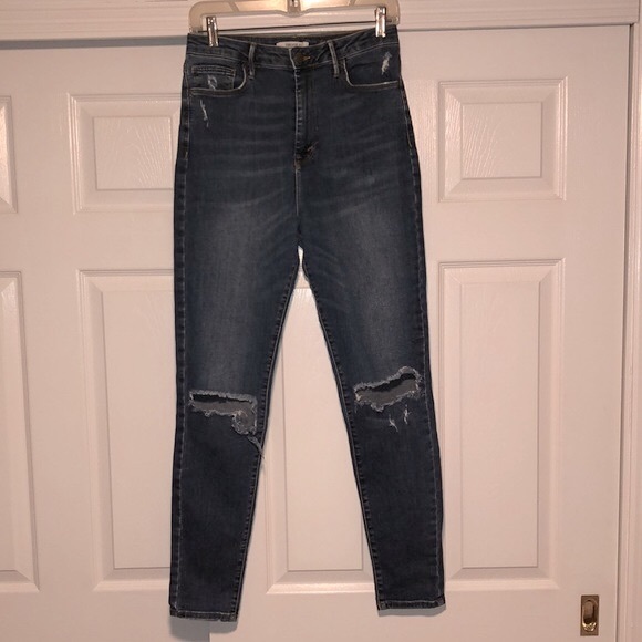 Forever 21 high rise, stretch skinny jeans w/distressing & open knees -size 29 - Picture 1 of 13